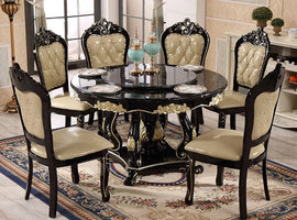 -Round Dining Table With Rotating Centre European Style Dining Table Set Carved Luxury Dining Table