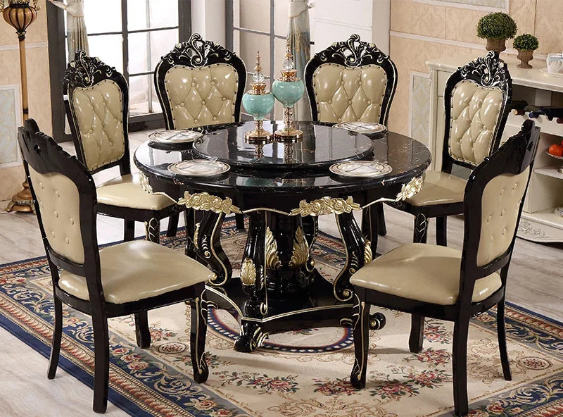-Round Dining Table With Rotating Centre European Style Dining Table Set Carved Luxury Dining Table