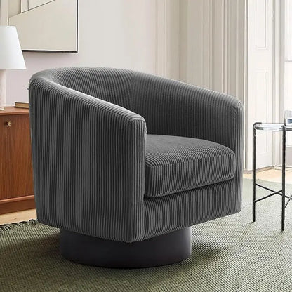 Faux Leather Swivel Barrel Accent Chairs, 360° Swivel Round Single Sofa Chair, Comfy Upholstered Club Armchair for Liv