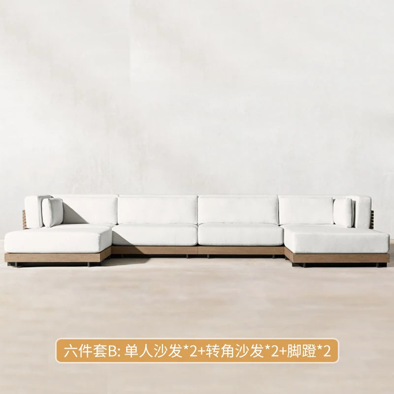 Outdoor Sofa Solid Wood Teak Rain proof and Sunscreen Courtyard Villa Outdoor Balcony Garden Soft Decoration Furniture