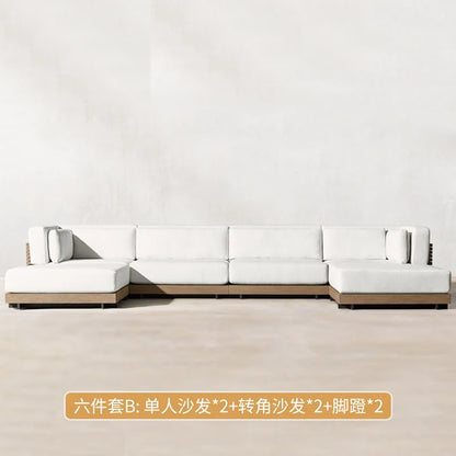 Outdoor Sofa Solid Wood Teak Rain proof and Sunscreen Courtyard Villa Outdoor Balcony Garden Soft Decoration Furniture