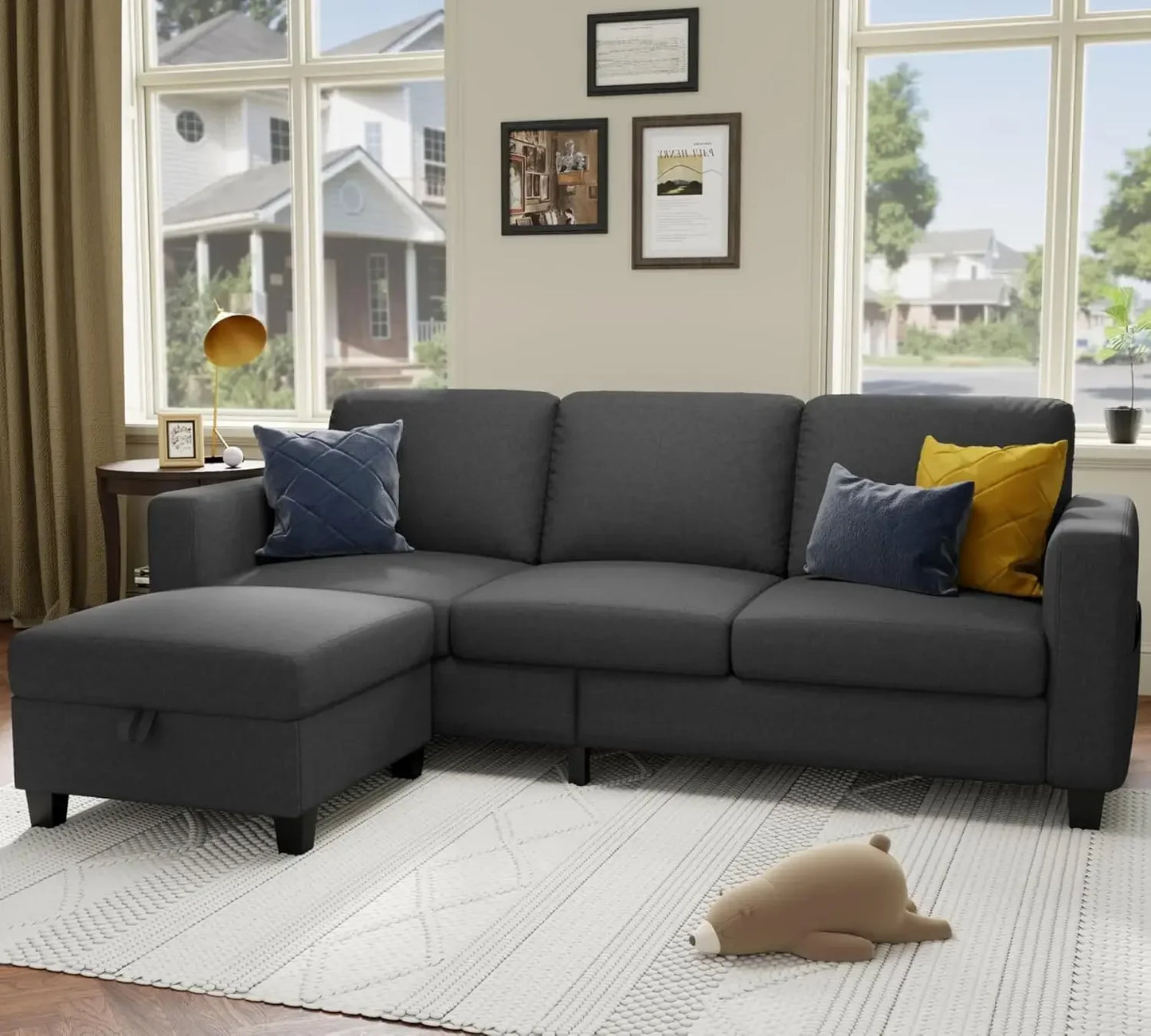 L Shaped Sectional Sofa Couch Pet Friendly Modular 3 Seater Convertible Sofas for Living Room Linen