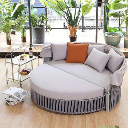 Outdoor circular bed courtyard terrace waterproof and sunscreen aluminum frame structure rope weaving storage