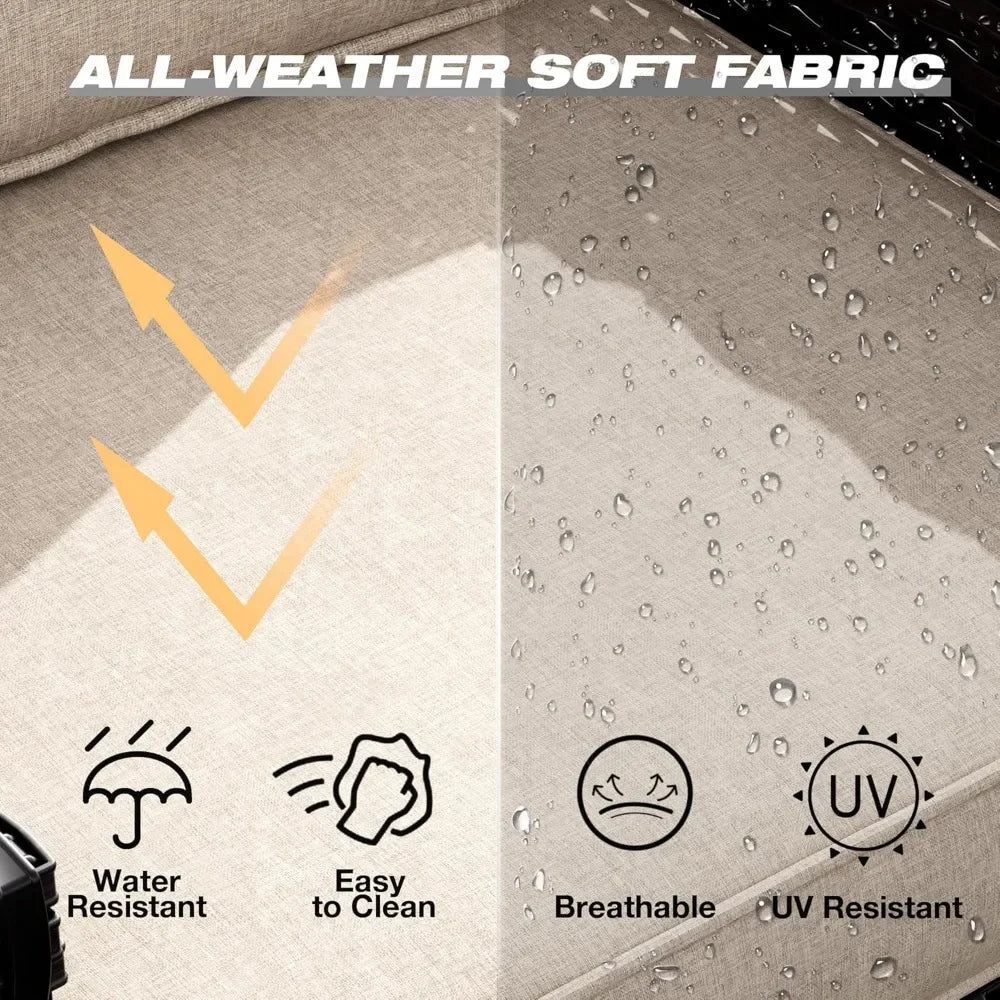 3-Piece Outdoor Patio Set with PE Rattan Sofa, Removable Cushions & Tempered Glass Table for Garden, Balcony