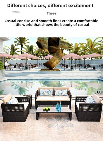 Nordic Outdoor Sofas Courtyard Villa Sun Room PE Rattan Chairs Single Double Terrace Sofa Waterproof Sunscreen Outdoor Furniture