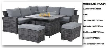 4 Piece Modern Luxury Dining Metal Aluminum Wicker Rope Ratan Sofa Garden Set With Fire Pit Outdoor Rattan Patio Furniture Set