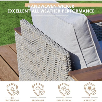 6-Piece Patio Furniture Set, Wicker Patio Conversation Set with Solid Wood Armrests &Thick Legs, UV-Resistant Outdoor