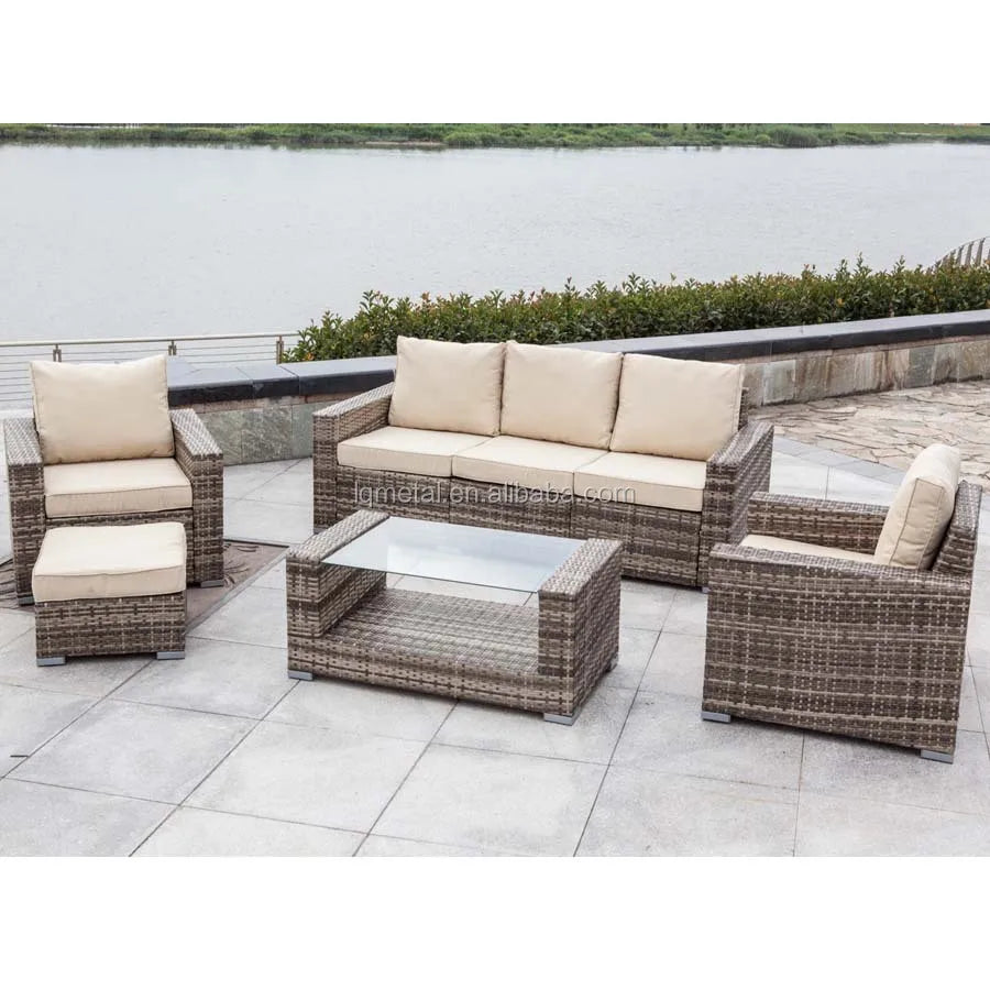 Patio Furniture Set Garden 5PCS Galvanized Steel Garden Set Wicker Ratran Sofa