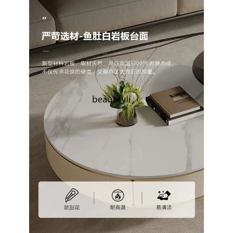 A163 Italian Light Luxury Stainless Steel round Living Room Home Coffee Table Modern Side Table