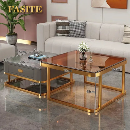 Glass Luxury Coffee Tables Bedside Centre Center Coffee Tables Gold Combination Nordic Basse De Salon Living Room Furniture