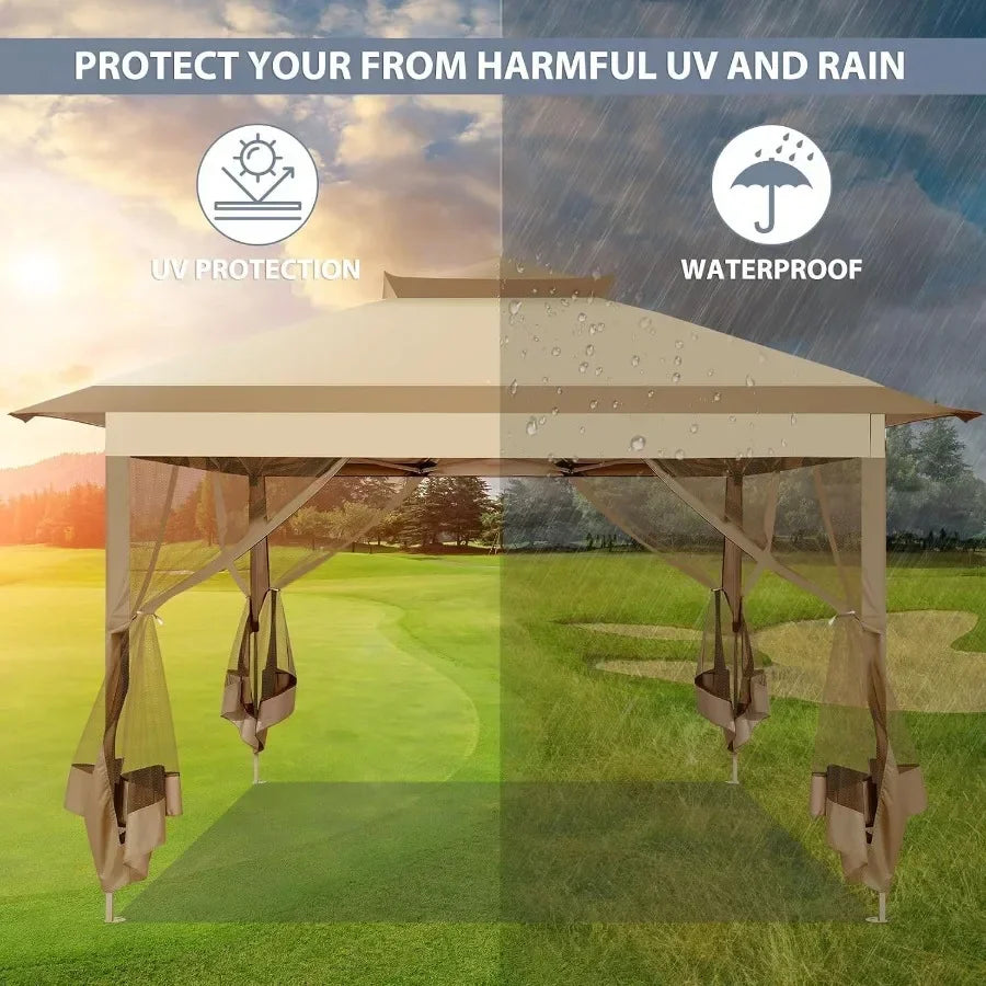 Pop Up Gazebo Canopy Tent, Outdoor Screened Gazebo Shelter with Mosquito Net, Carpas para Patio, Shade for Lawn, Garden, Backya