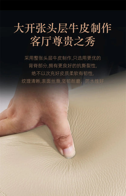 A38 Leather Sofa Luxury Villa Living Room New Chinese Style First Layer Cowhide European Solid Wood Home