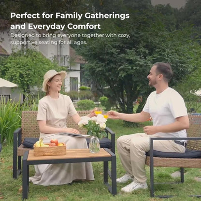 4 Pcs Patio Furniture Set, Outdoor Acacia Wood Table with 3 Chairs, All-Weather Garden Balcony Backyard Lawn Conversation Set