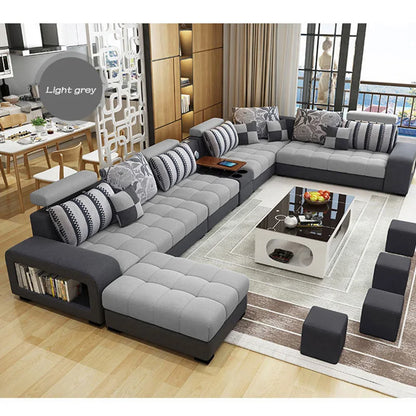 Light Luxury L-Shaped Sofa Set Living Room Furniture High Quality Big Sofa Set Modern Design Wooden Multifunctional Sofa