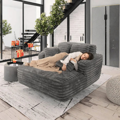 Easyhomesofa Indoor Three Seat Oversize Chaise Lounge Chair Boneless Fabric Couch Plush Corduroy Sleeper Sofa Living Room
