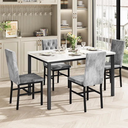 Dining Table Set for 4, Faux Marble Small Kitchen Table Chairs Set of 4 with Luxurious Button Tufted Dinner Chairs