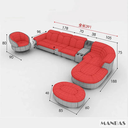 Luxury L-Shaped Genuine Leather Sectional Sofa Sets with USB, Bluetooth Speaker - MANBAS Living Room Italian Leather Couches