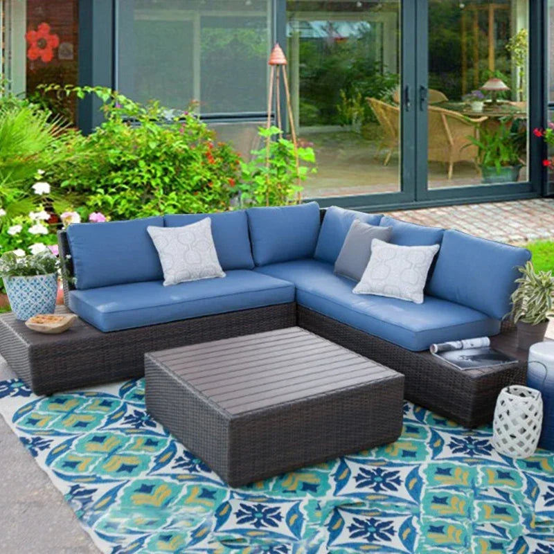 American Courtyard Furniture Leisure Rattan Sofa Chairs Outdoor Modern Country Corner Garden Sofas Patio Furniture Set y