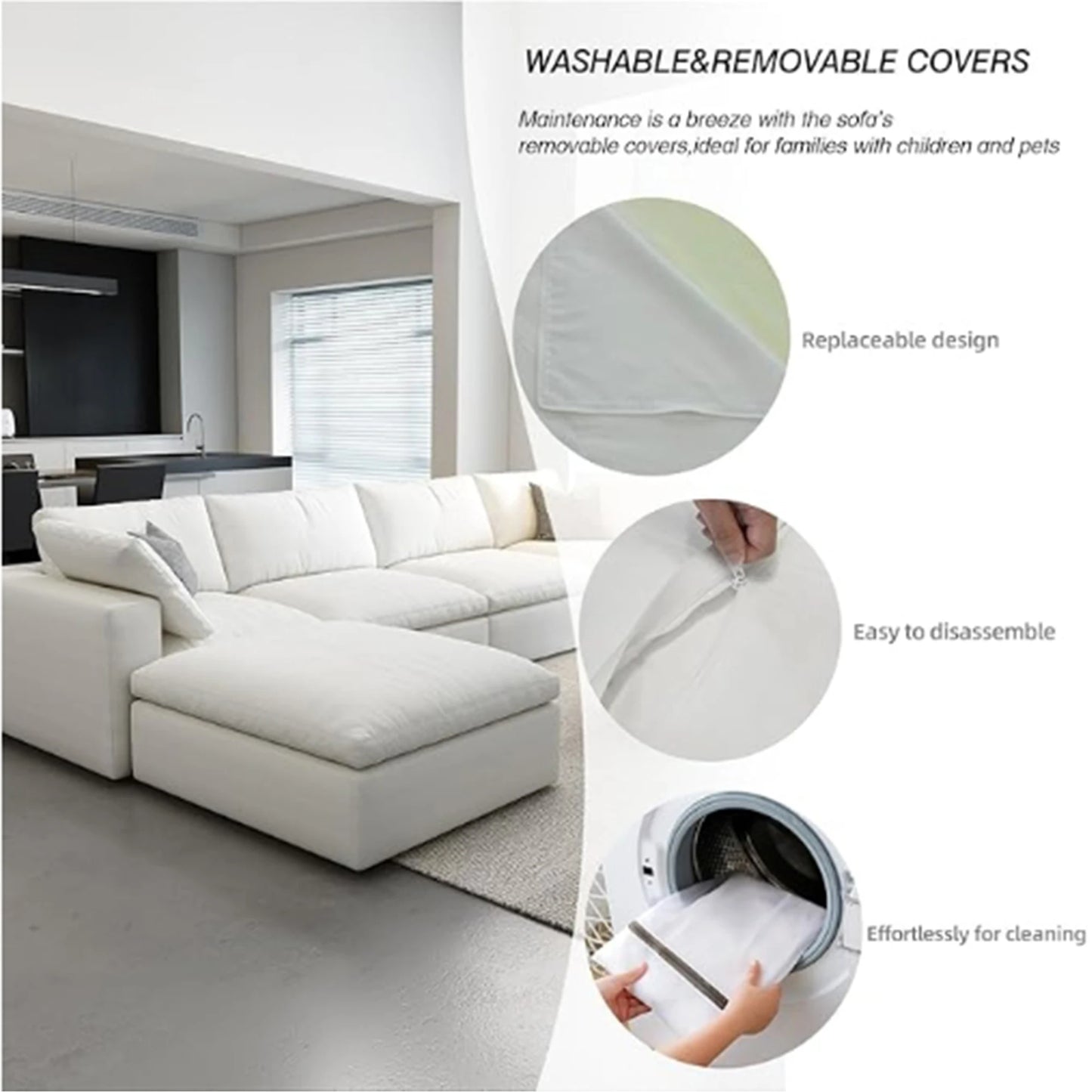 Sdorens Sectional Sofas for Living Room Modern Cloud Couch Chenille U-shaped Modular Sectional Sofa with Reversible Ottomans