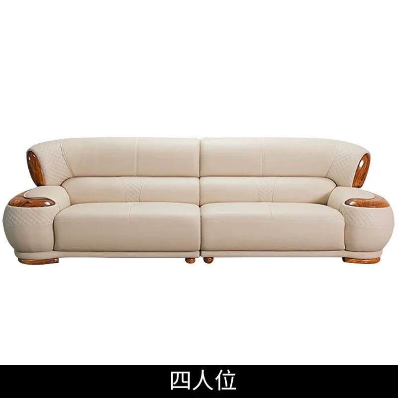 New Chinese ebony leather sofa living room modern first layer cowhide 1234 combination  FT