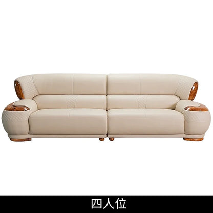 New Chinese ebony leather sofa living room modern first layer cowhide 1234 combination  FT