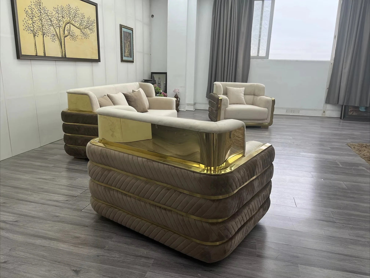 Newest Modern Luxury Velvet Upholstered Living Room Sofa Set Stainless Steel Frame for Home Villa Living Room Furniture
