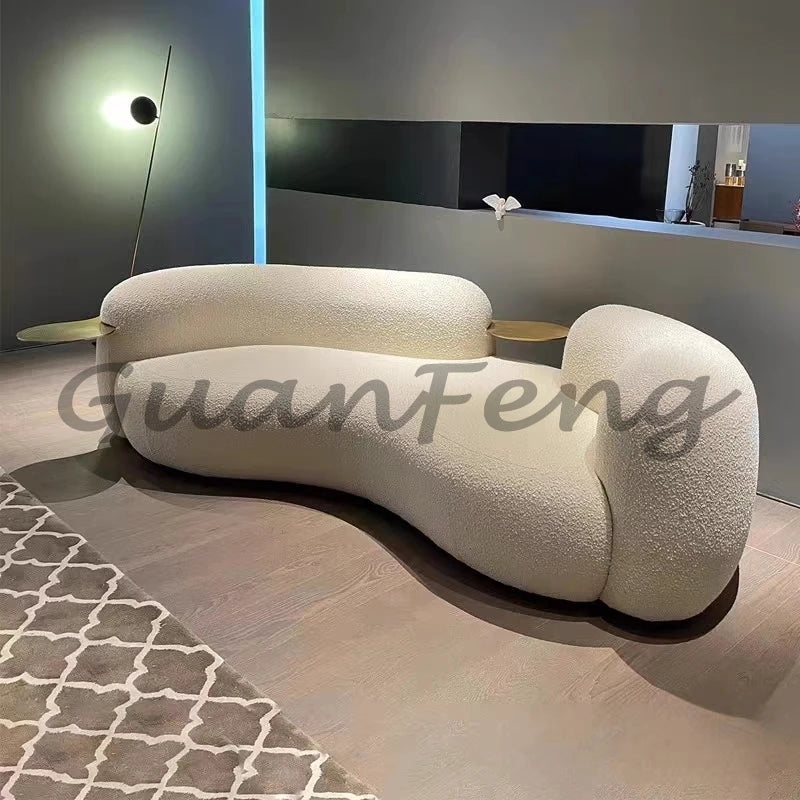 Nordic light luxury sofa creative curved sofa cream sand hair