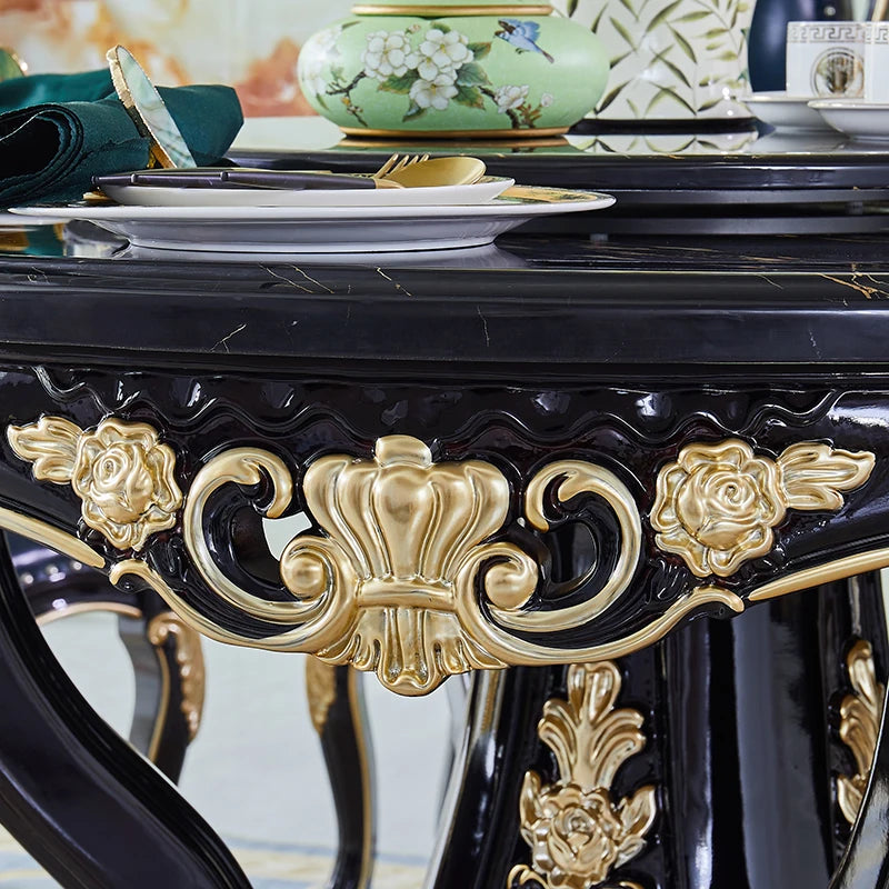 Round table marble dining table and chair combination 6 people 8 people round light luxury household dining table