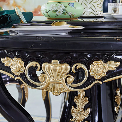 Round table marble dining table and chair combination 6 people 8 people round light luxury household dining table