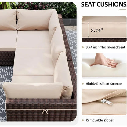 5-Piece Outdoor Patio Furniture Set Wicker Sectional Sofa Conversation Couch for Decks Backyards Gardens