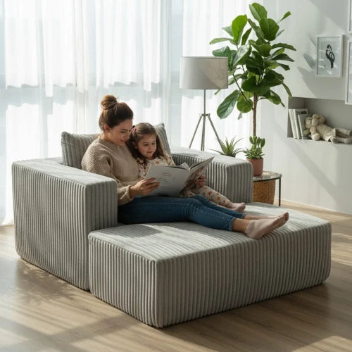 Oversized All-Foam Corduroy Lounge Chair with Ottoman, Modular Deep-Seat Floor Couch, Compressed Shipping & Easy Assembly