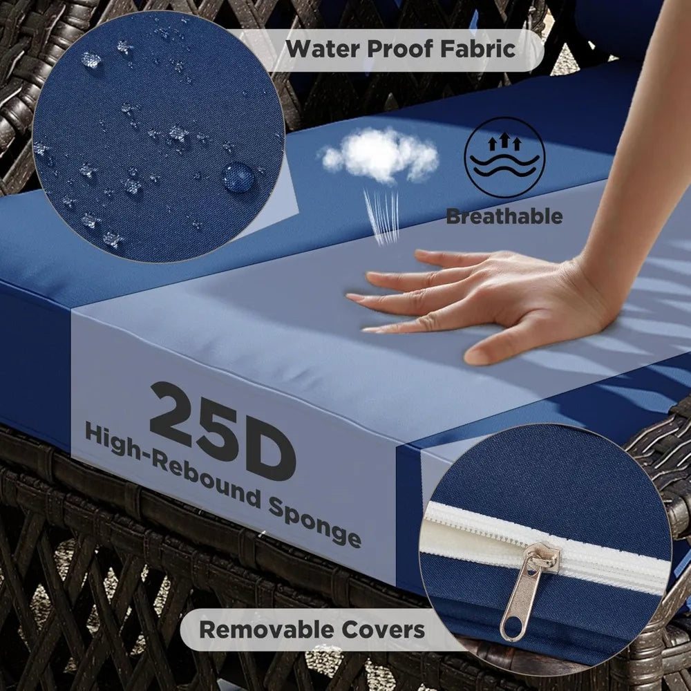 6 Piece Patio Furniture Set, Wicker Outdoor Conversation Sofa Set with Swivel Chairs, 2 Ottomans, Storage Coffee Table,