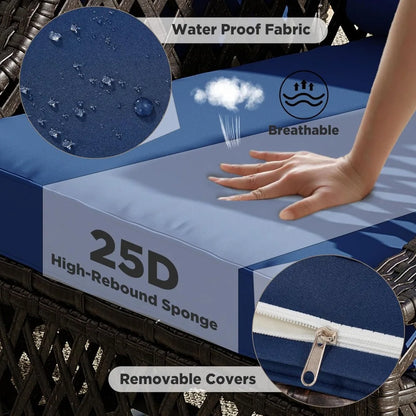 6 Piece Patio Furniture Set, Wicker Outdoor Conversation Sofa Set with Swivel Chairs, 2 Ottomans, Storage Coffee Table,