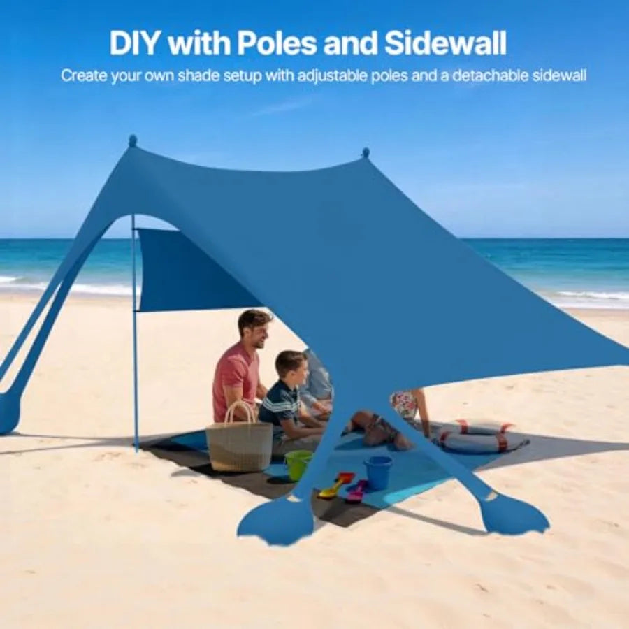 Beach Tent Sun Shelter with Sidewall Easy Set Up 10x10ft Beach Canopy Outdoor Sun Shade with UPF 50+UV Protection 8 Sandbags 4