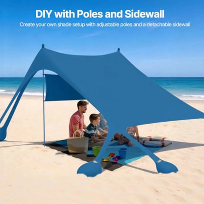 Beach Tent Sun Shelter with Sidewall Easy Set Up 10x10ft Beach Canopy Outdoor Sun Shade with UPF 50+UV Protection 8 Sandbags 4