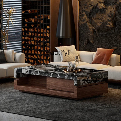 a163  Bulgari black marble luxury stone coffee table living room new walnut light luxury high sense