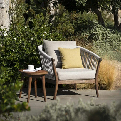 Leisure Solid Wood Outdoor Sofas Home Living Room Outdoor Balcony Rattan Sofa Chair and Coffee Table Nordic Garden Furniture Set