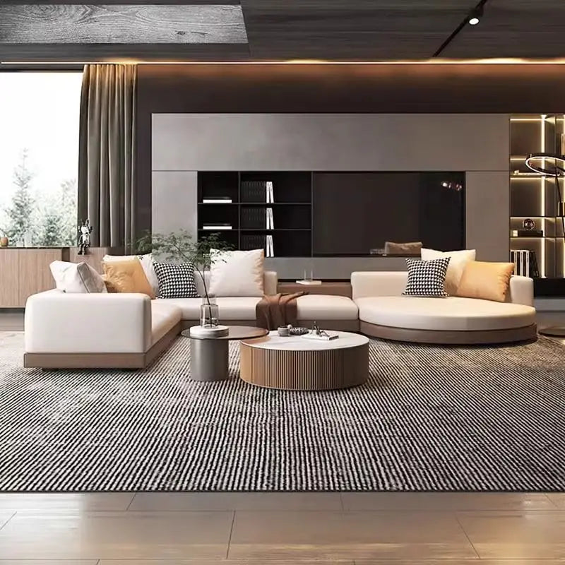 minimalist leather cloth sofa light luxury living room large flat-floor villa designer arc special-shaped sofa color matching