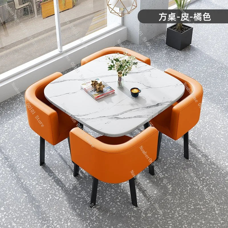 Simple Square Negotiation Table Set, Small Round Table for Shop or Reception, Rest Area Furniture, Space-saving and Elegant