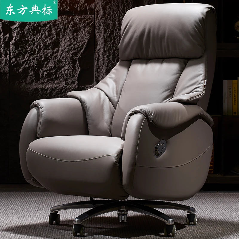 Leather Office Chair With Wheels Electric Footrest Furniture Solid Wood Frame Computer Armchair 7-Point Vibrating Gamer Bedroom