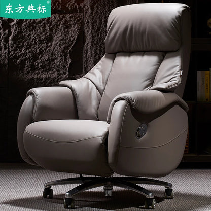 Leather Office Chair With Wheels Electric Footrest Furniture Solid Wood Frame Computer Armchair 7-Point Vibrating Gamer Bedroom