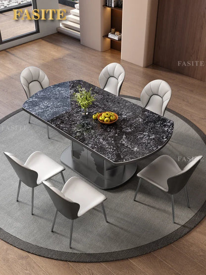 Dining table telescopic slate small apartment home Italian simple stainless steel storage dining table and chairs