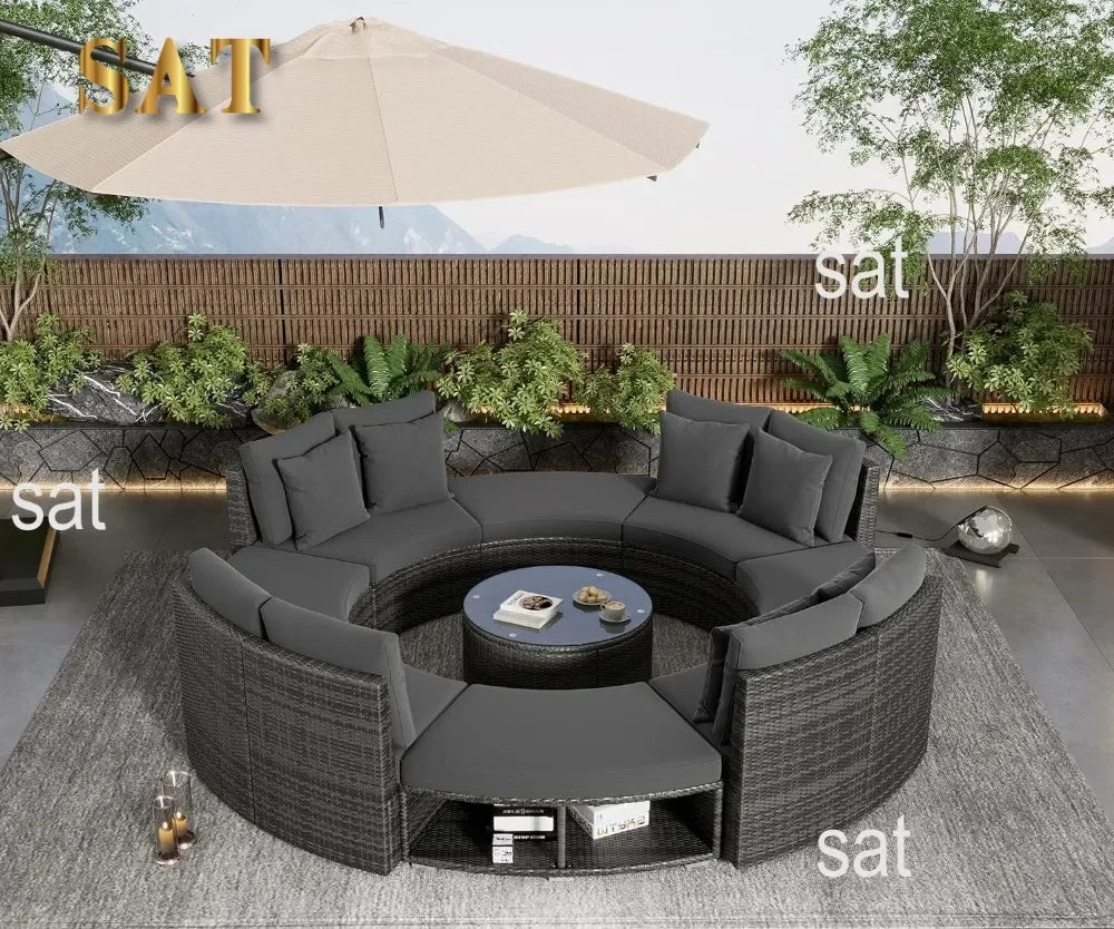 v Outdoor Furniture Sets Luxury Circular Outdoor Rattan Camping Garden Patio Set Complete Lounge 127.9 x 127.9 x 33.1 inches