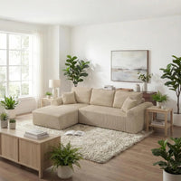 109“L-Shaped Sectional Sofa Boneless Couch Upholstery Cloud Modular Couch with Chaise No Assembly Required Corduroy Fabric Combi
