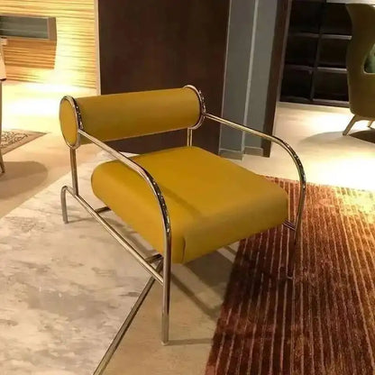 Nordic Fabric Living Room Chairs Stainless Steel Single Sofa Recliner European Living Room Furniture Home Leisure Back Armchair