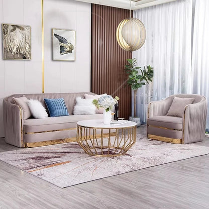 Factory Direct Sales of the Latest Design Luxury Sofa，Velvet Apricot Fabric Living Room Sofa for Hotel Apartment，Sizes Availa