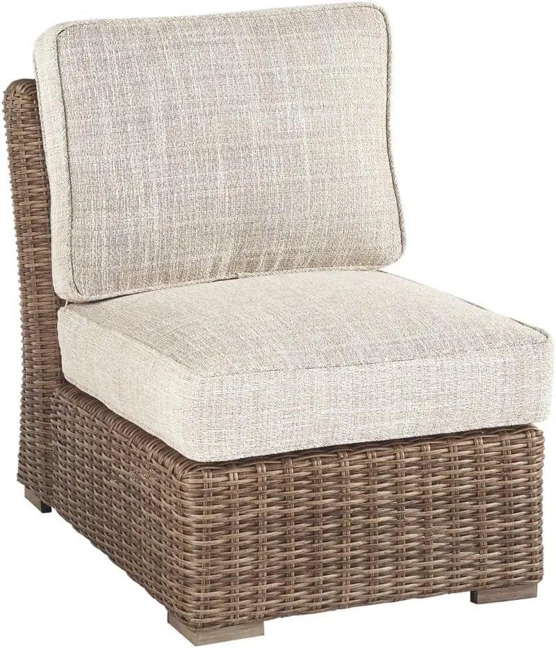 Beachcroft Patio Farmhouse Outdoor Wicker Cushioned Armless Chair