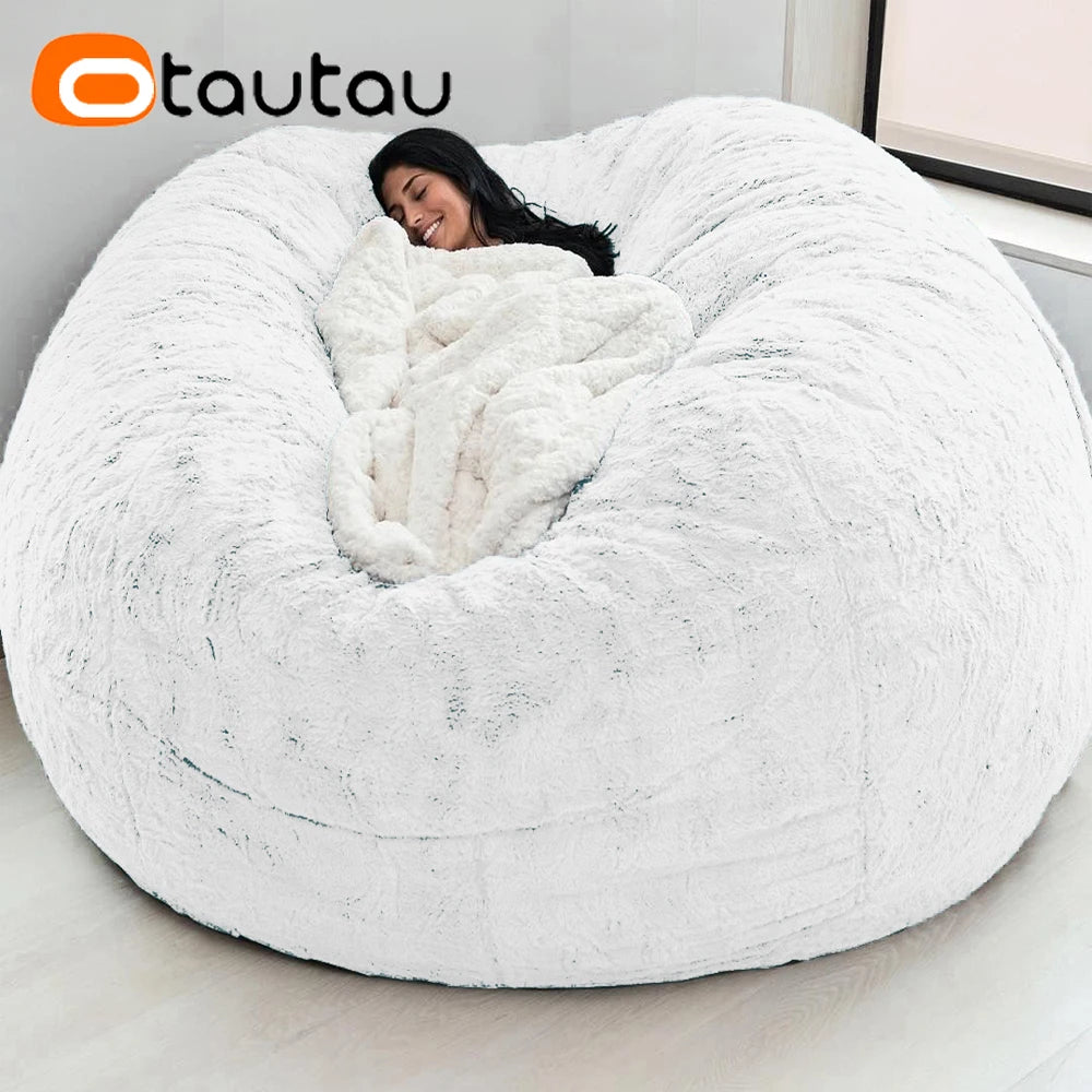 OTAUTAU 5ft Giant Fluffy Faux Bunny Fur Bean Bag Cover Winter Christmas Pouf Cover DD003【No Filler!Need uy Filler By Yourself!】