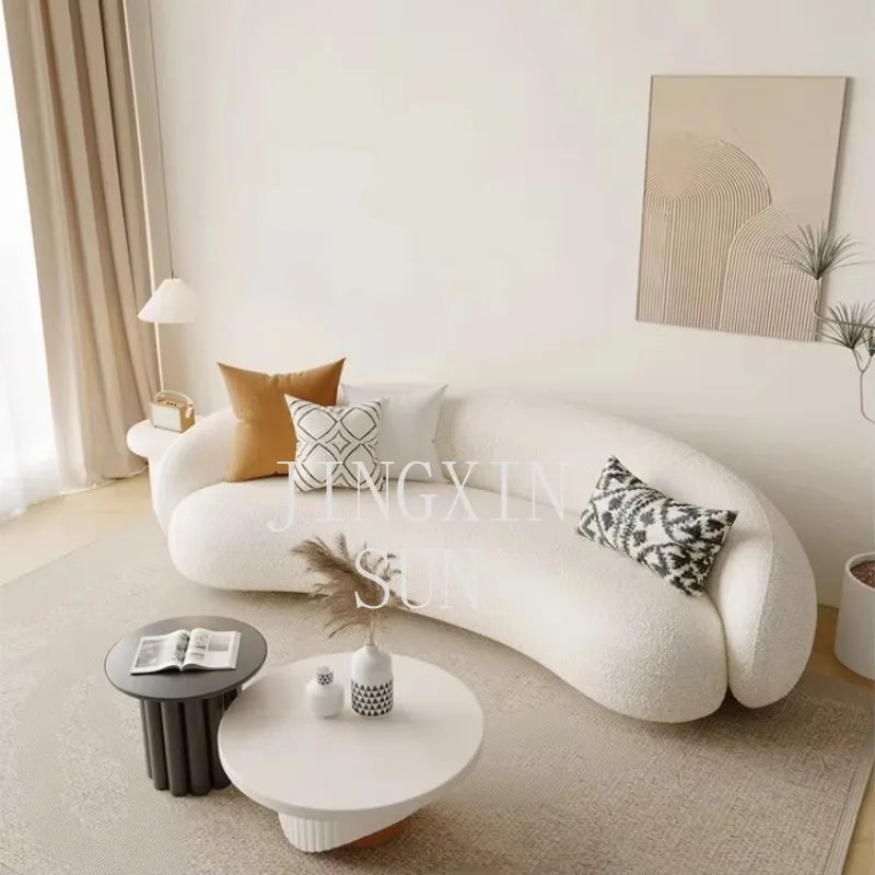 Cream curved sofa soft sofa living room bedroom dual use