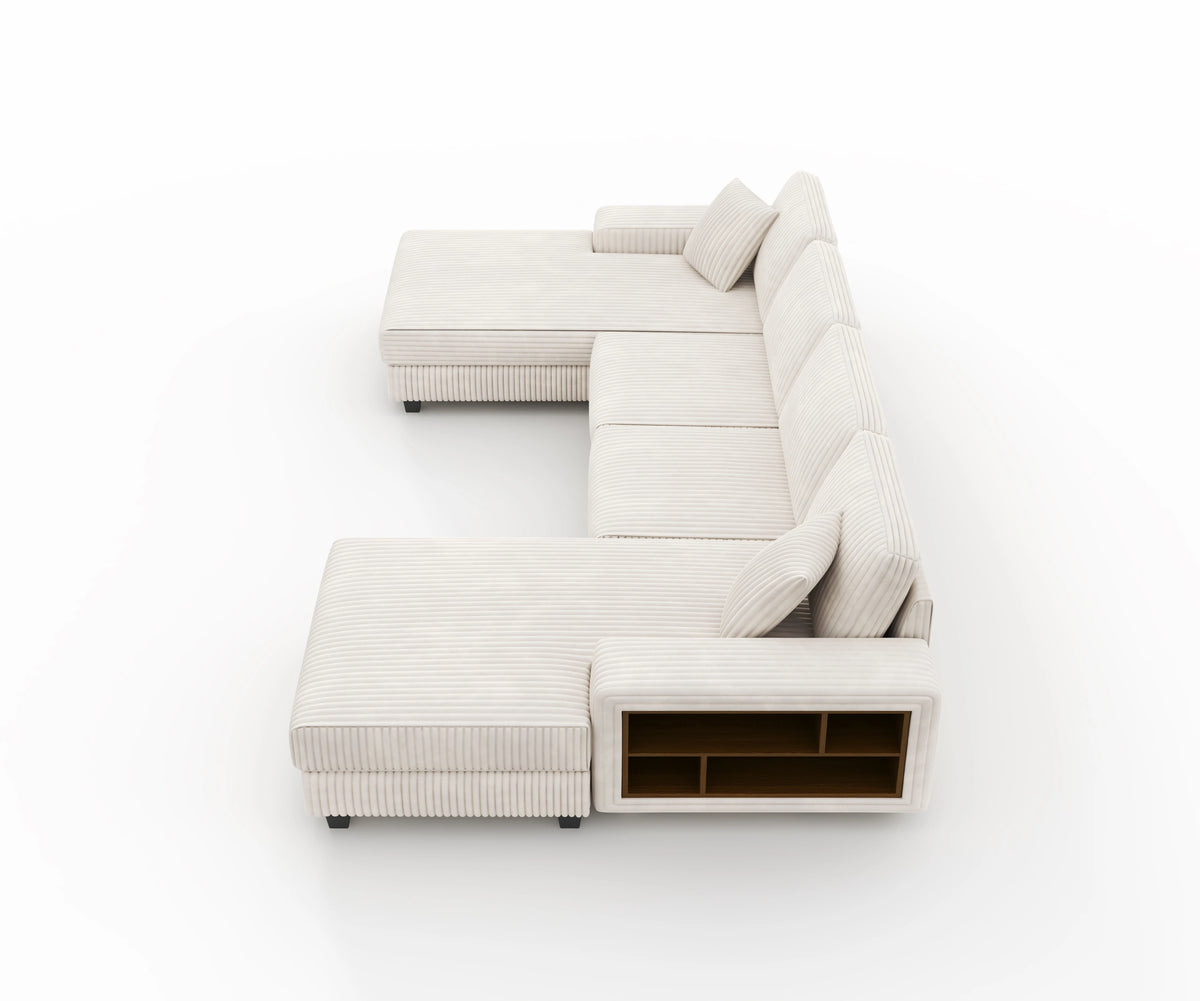 Modern convertible U-shaped combination sofa corduroy 4-seat large-sized living room double leisure chair set